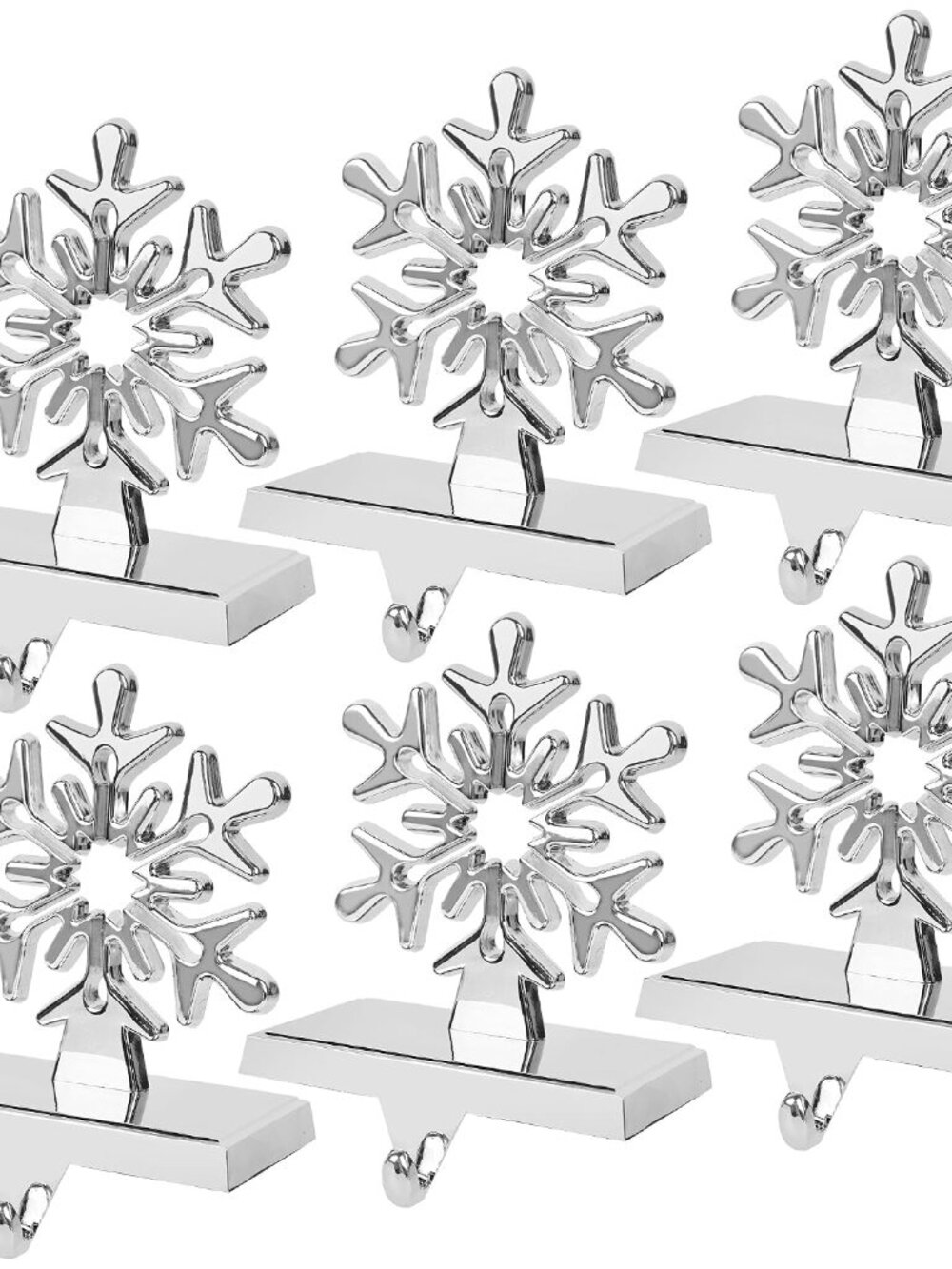 6 Pcs Christmas Snowflake Stocking Holder, Metal Christmas Stocking Hanger, 3D S